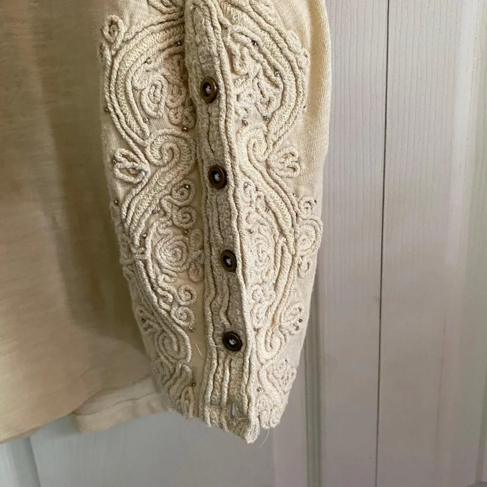 Free People Women's NWOT Tan Wheat Hooked On You Turtleneck Embroidered Top XS